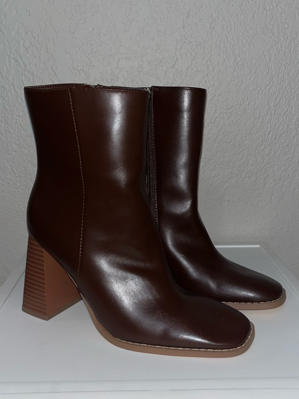 Women's Dark Brown Leather Block Heel Ankle Boots